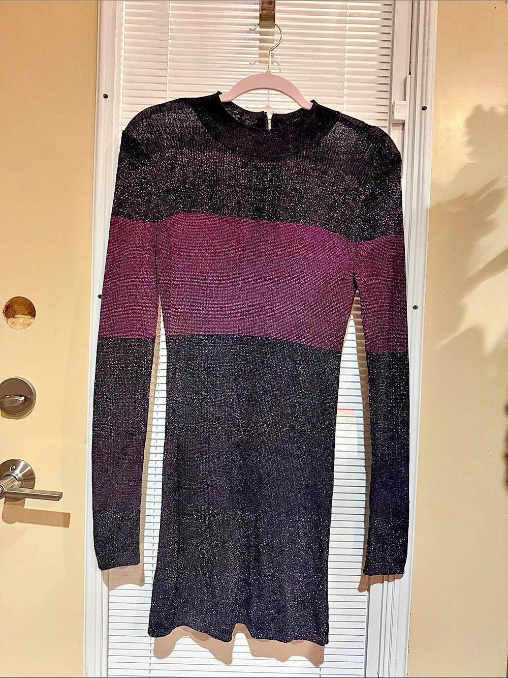 White House Black Market Metallic Ribbed Sweater Dress Color Block Mini Dress in